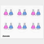 Gender Reveal Science Beaker mit Hearts Baby Runder Aufkleber (Blatt)