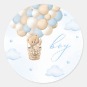 Gender Reveal Teddy Bear Blue Boy Runder Aufkleber (Vorderseite)