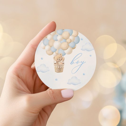 Gender Reveal Teddy Bear Blue Boy Runder Aufkleber