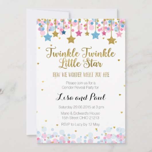 Gender Reveal Twinkle Twinkle Little Star Einladung (Vorderseite)