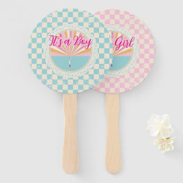 Gender Reveal Two-Sided Blue-Pink Plaid Checkered Fächer