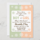 Gender Reveal über Olivenbäume und Peach Winter Sn Einladung (Vorderseite)