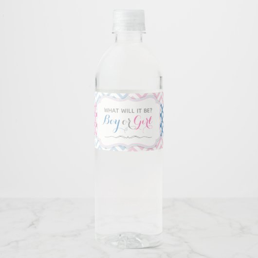 Gender Reveal Water Flasche Labels - Blau & Rosa Wasserflaschenetikett (Vorderseite)