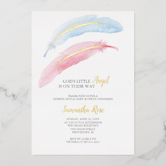 Gender Reveal Watercolor Baby Shower Folieneinladung (Vorderseite)