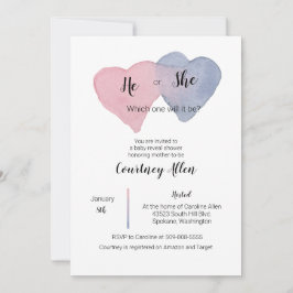 Gender Reveal Watercolor Heart Baby Shower Einladu