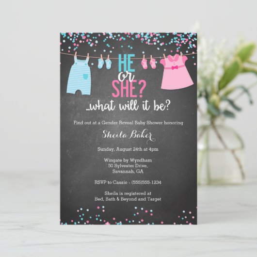 Gender Reveitation for Baby Shower Einladung (Stehend Vorderseite)