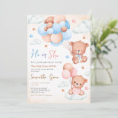 Gender Revel Bear Baby Dusche Einladung (Stehend Vorderseite)