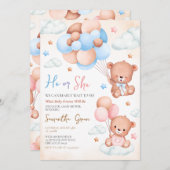 Gender Revel Bear Baby Dusche Einladung (Vorne/Hinten)