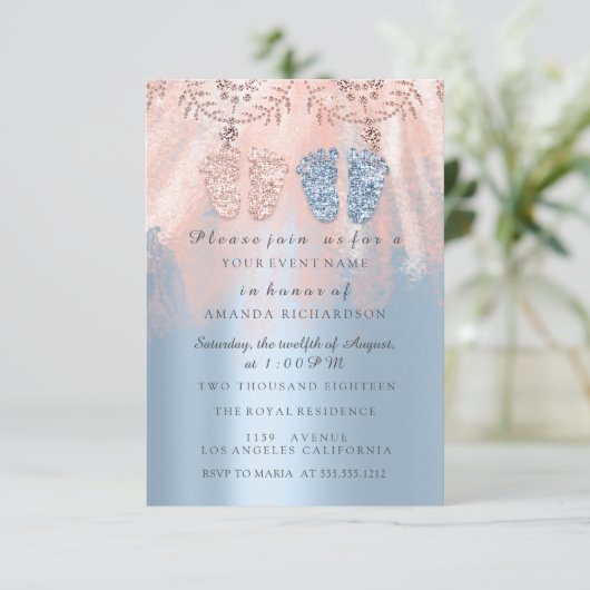 Gender Revival Feet Silver Girl Boy Royal Twins Einladung (Stehend Vorderseite)