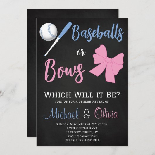 Genderdarstellung bei Baseballs oder Bows Einladung (Vorne/Hinten)