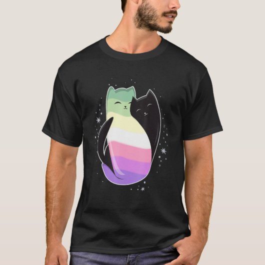 Genderfae Cat Flag Nonbinary Transgender LGBT Blac T-Shirt (Vorderseite)