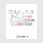 Genderfae Pride - Geburtsort: Erde. Rasse: Mensch Aufkleber (Blatt)