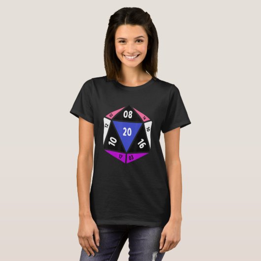 Genderfluid D20 Dice Nonbinary Rainbow Pride LGBTQ T-Shirt (Vorne ganz)