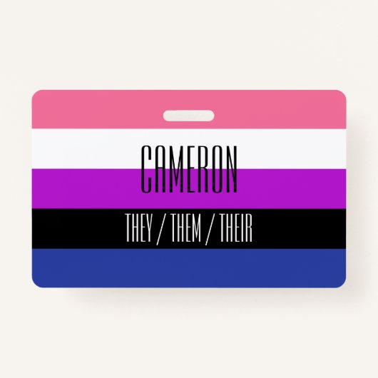 Genderfluid-Flaggenname / Pronoun-Abzeichen Ausweis (Vorderseite)