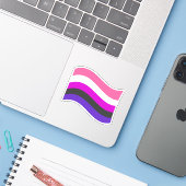 Genderfluid Pride Wavy Flag Aufkleber (Laptop mit iPhone)