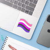 Genderfluid Pride Wavy Flag Aufkleber (Laptop mit iPhone)