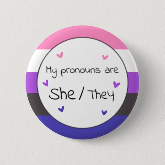 Genderfluid She/they Pronoun Button (Vorderseite)