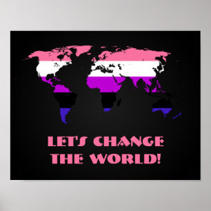 Genderfluidität Pride Flaggenstolz Weltkarte Poste Poster