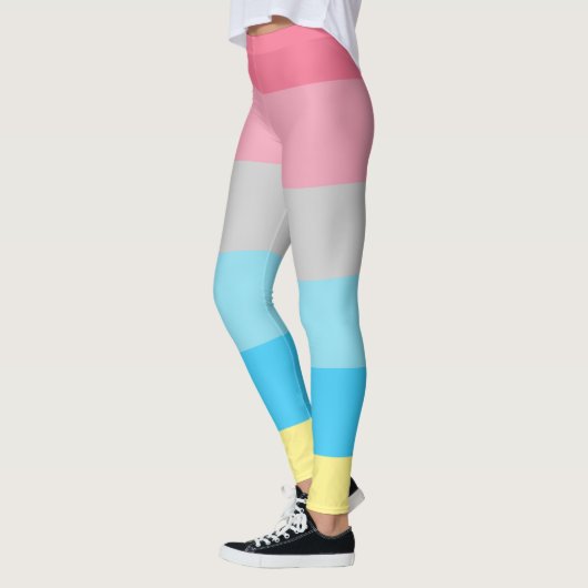 Genderflux Flag Rosa Blau Grau Gelb Streifen LGBT Leggings (Links)