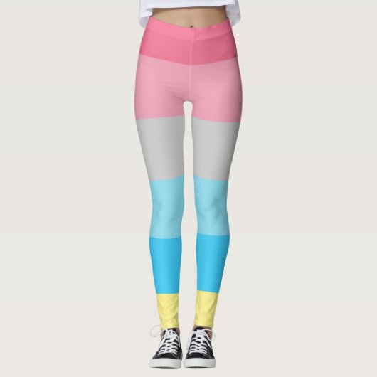Genderflux Flag Rosa Blau Grau Gelb Streifen LGBT Leggings (Vorderseite)