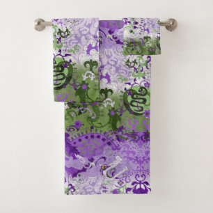 Genderqueer Dragon Damask - Genderqueer Pride Flag Badhandtuch Set