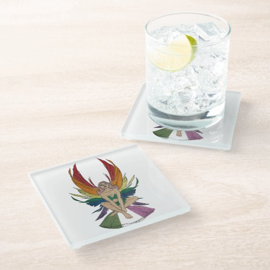 Genderqueer Fee Glasuntersetzer (Schrägansicht)