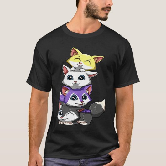 Genderqueer Nonbinary Pride LGBTQ Foxes T-Shirt (Vorderseite)