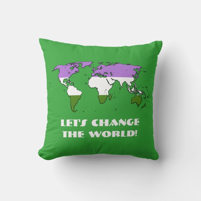 Genderqueer Pride Map of the World Throw Pillow Kissen (Vorderseite)