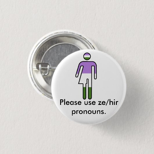 Genderqueer Ze/Hir Pronomen-Knopf Button (Vorne & Hinten)