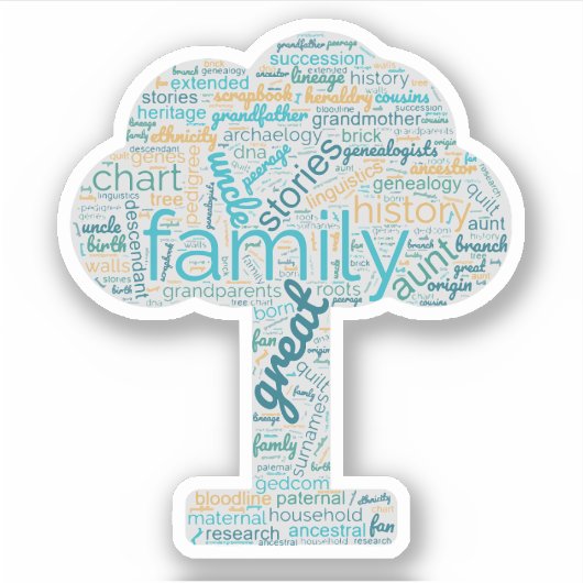 Genealogische Word Tree Custom-Cut Vinyl Sticker B (Vorderseite)