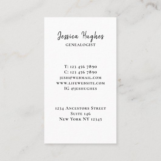 Genealogist Family History Family Tree Purple Visitenkarte (Rückseite)