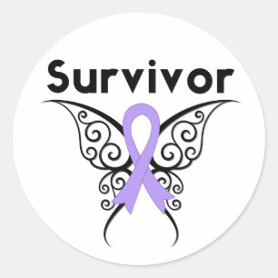 General Cancer Survivor Tribal Butterfly Runder Aufkleber