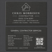 General Construction Black Silver Linen QR Code Visitenkarte