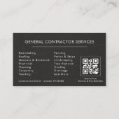 General Construction Black Silver Linen QR Code Visitenkarte (Rückseite)