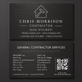 General Construction Black Silver Metallic QR Code Visitenkarte