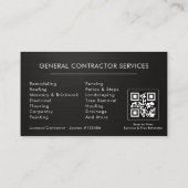 General Construction Black Silver Metallic QR Code Visitenkarte (Rückseite)