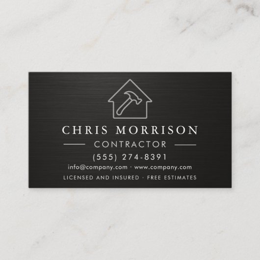 General Construction Black Silver Metallic QR Code Visitenkarte (Vorderseite)