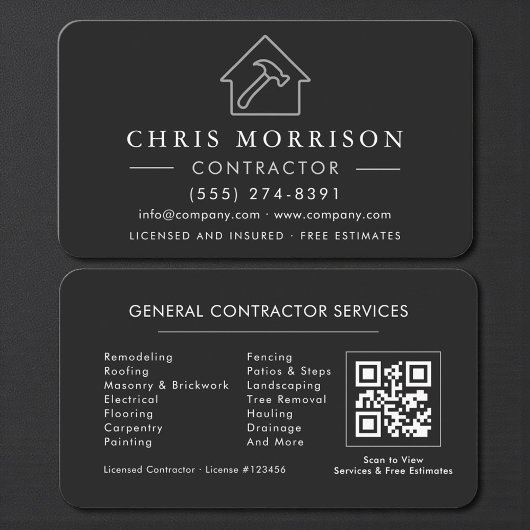 General Construction Black Silver QR Code Visitenkarte