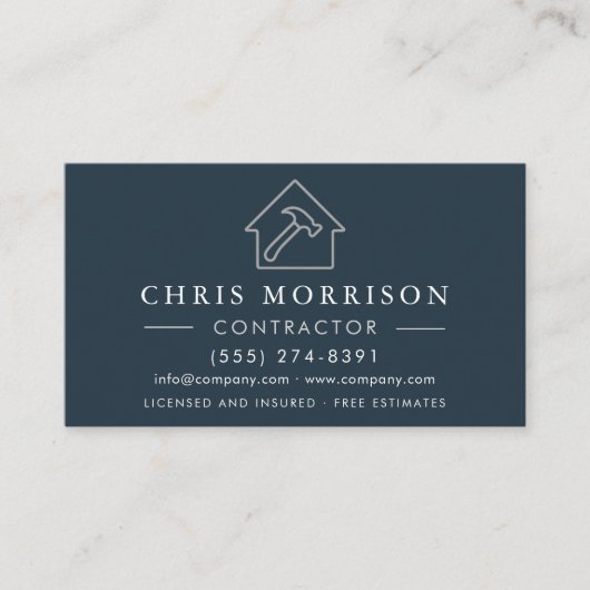 General Construction Blue Silver QR Code Visitenkarte (Vorderseite)