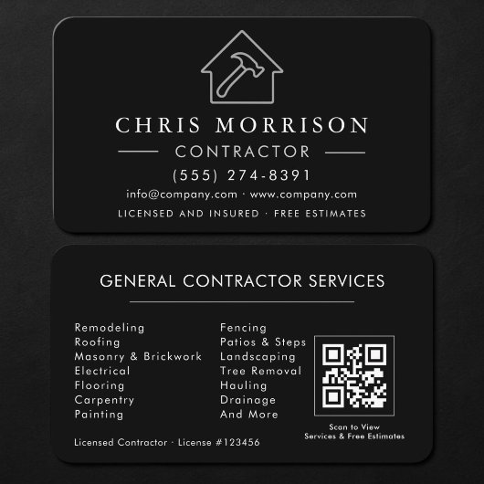 General Construction Contractor QR Code Black Visitenkarte