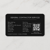 General Construction Contractor QR Code Black Visitenkarte (Rückseite)