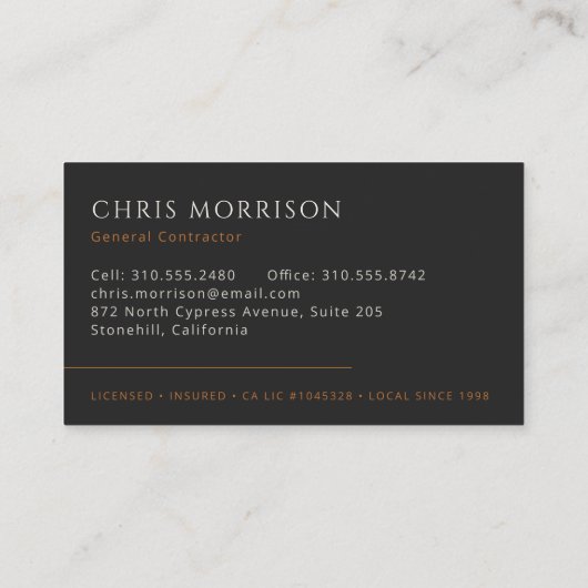 General Contractor Construction Visitenkarte (Rückseite)