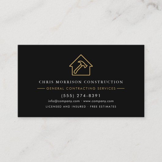 General Contractor Metallic Gold & Black QR Code Visitenkarte (Vorderseite)