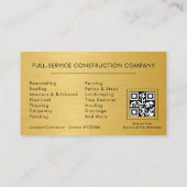 General Contractor Metallic Gold Navy Blue QR Code Visitenkarte (Rückseite)