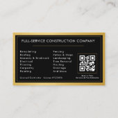 General Contractor QR Code Black & Gold Metallic Visitenkarte (Rückseite)