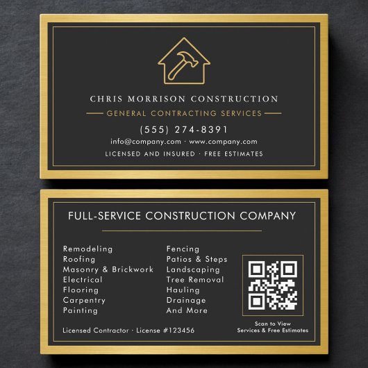 General Contractor QR Code Gold Industrial  Visitenkarte