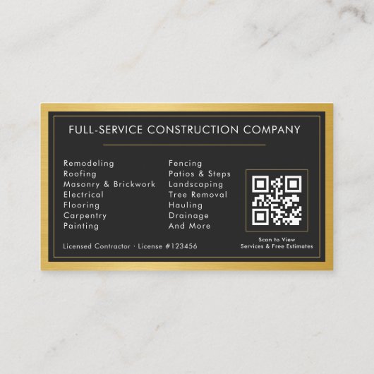 General Contractor QR Code Gold Industrial Visitenkarte (Rückseite)