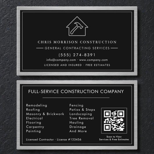 General Contractor QR Code Industrial Metal Visitenkarte