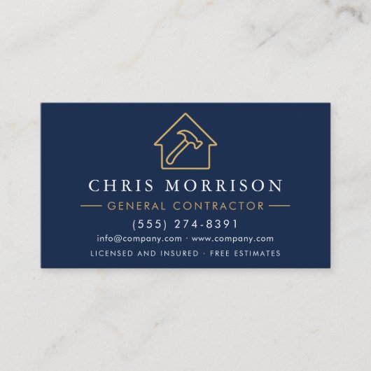 General Contractor QR Code Navy Blue Gold Visitenkarte (Vorderseite)