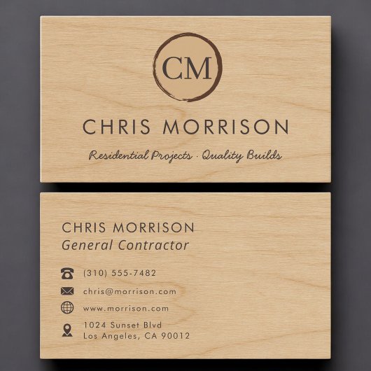 General Contractor Wood Monogram Professional Visitenkarte